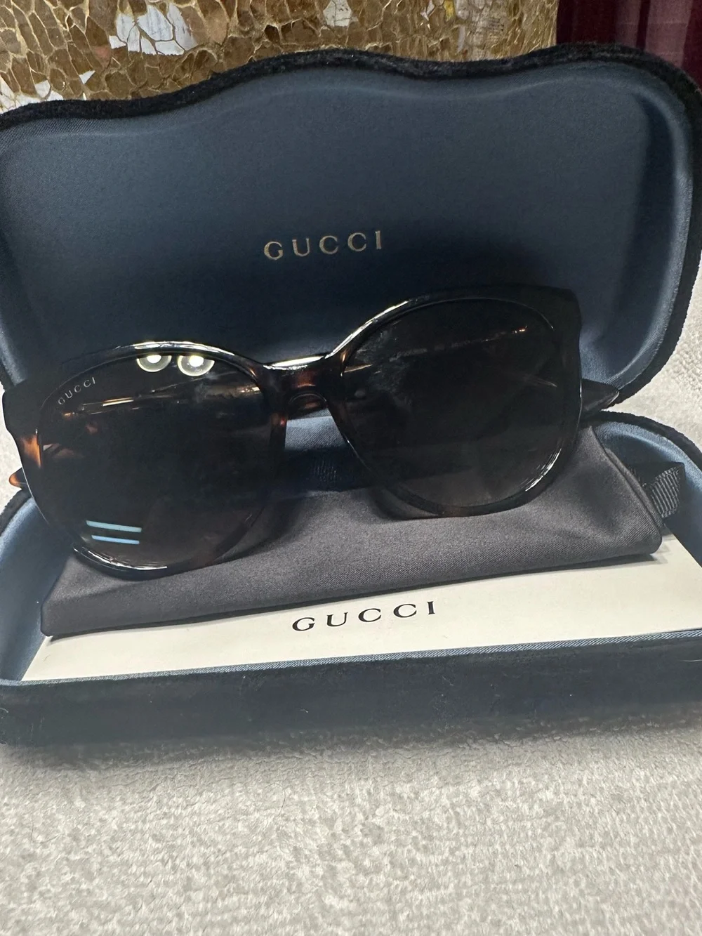 Gucci GG0636SK Havana Tortoise Sunglasses Gold GG Logo w/ Case
